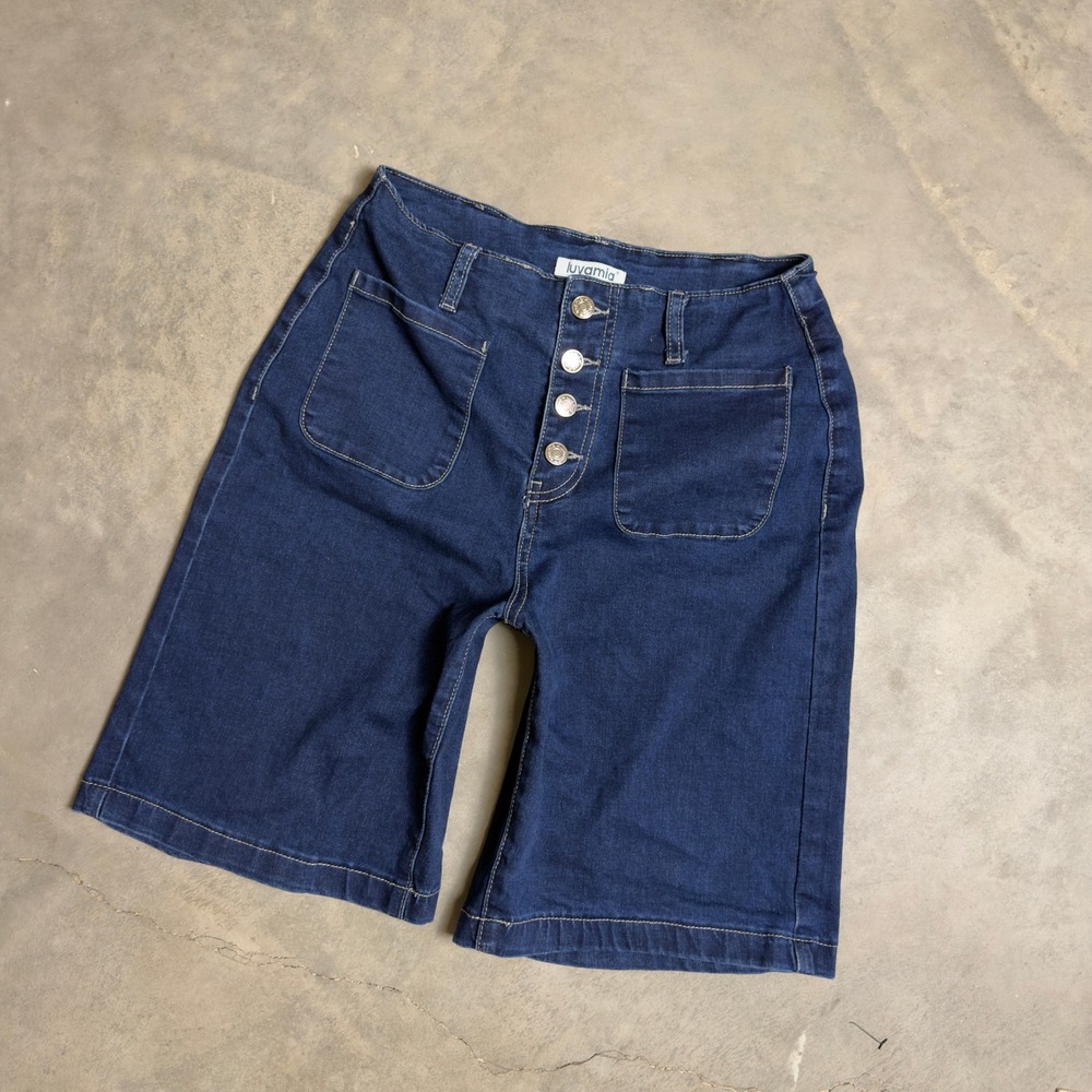 Luvamia Denim Bermuda Shorts Womens Size S Blue Baggy Retro